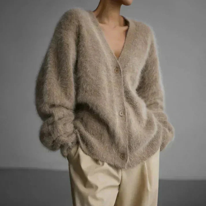 Lotte | Wollmix-Strickjacke mit Samtoptik
