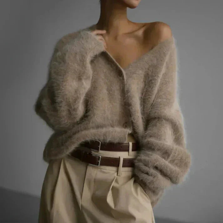 Lotte | Wollmix-Strickjacke mit Samtoptik