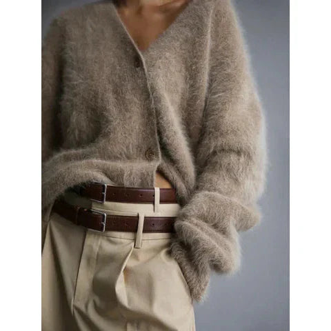 Lotte | Wollmix-Strickjacke mit Samtoptik