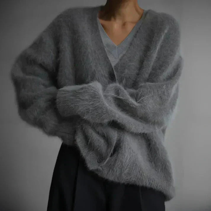 Lotte | Wollmix-Strickjacke mit Samtoptik