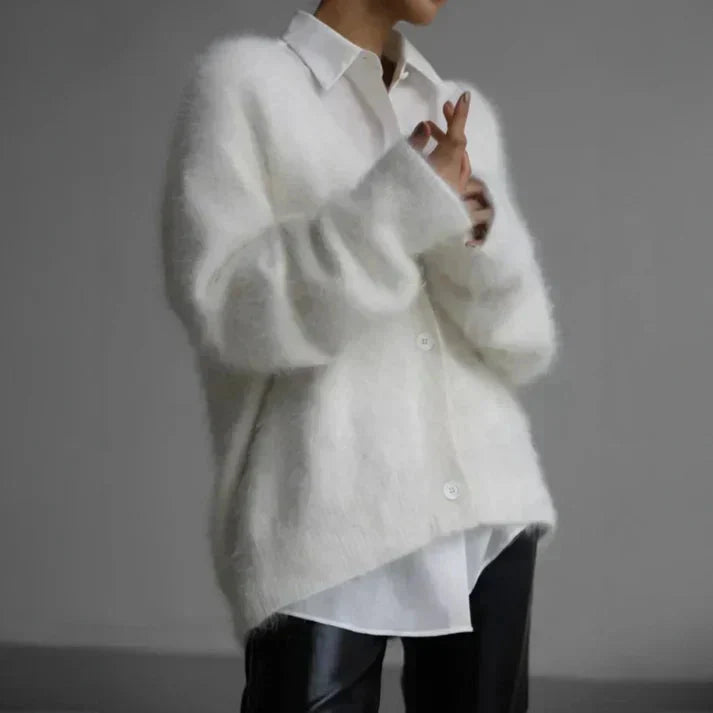 Lotte | Wollmix-Strickjacke mit Samtoptik