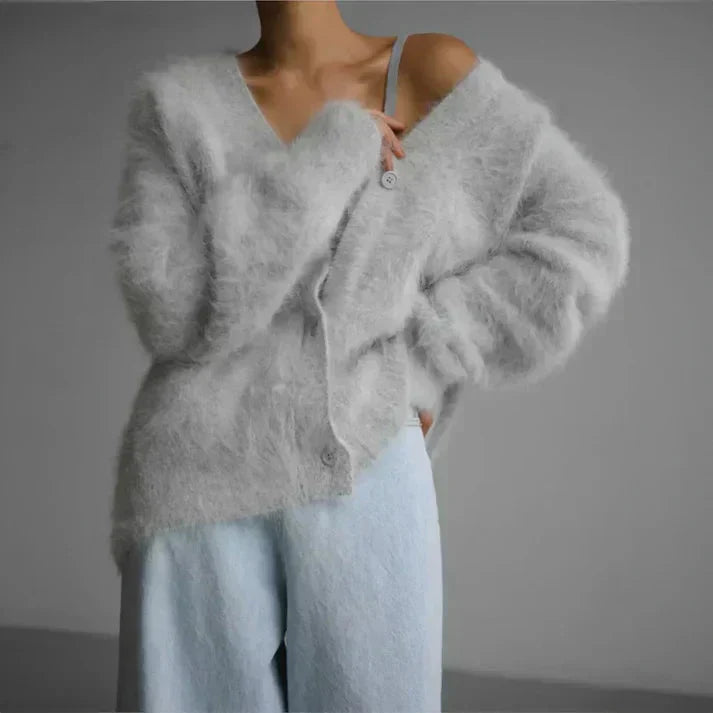 Lotte | Wollmix-Strickjacke mit Samtoptik