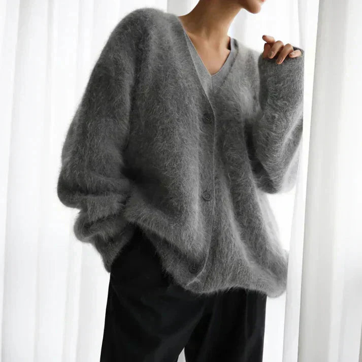 Lotte | Wollmix-Strickjacke mit Samtoptik