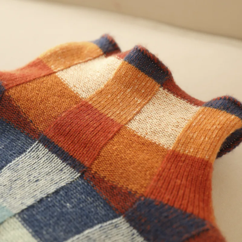 Adalynn Farverig rullekravesweater med patchwork-strikkemønster